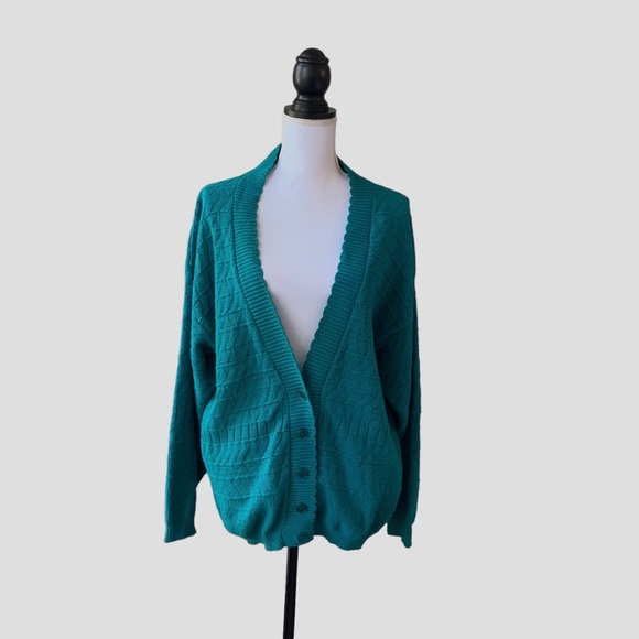 VINTAGE 80’S COLTER BAY INTERNATIONAL GREEN CARDIGAN SWEATER - Picture 9 of 15